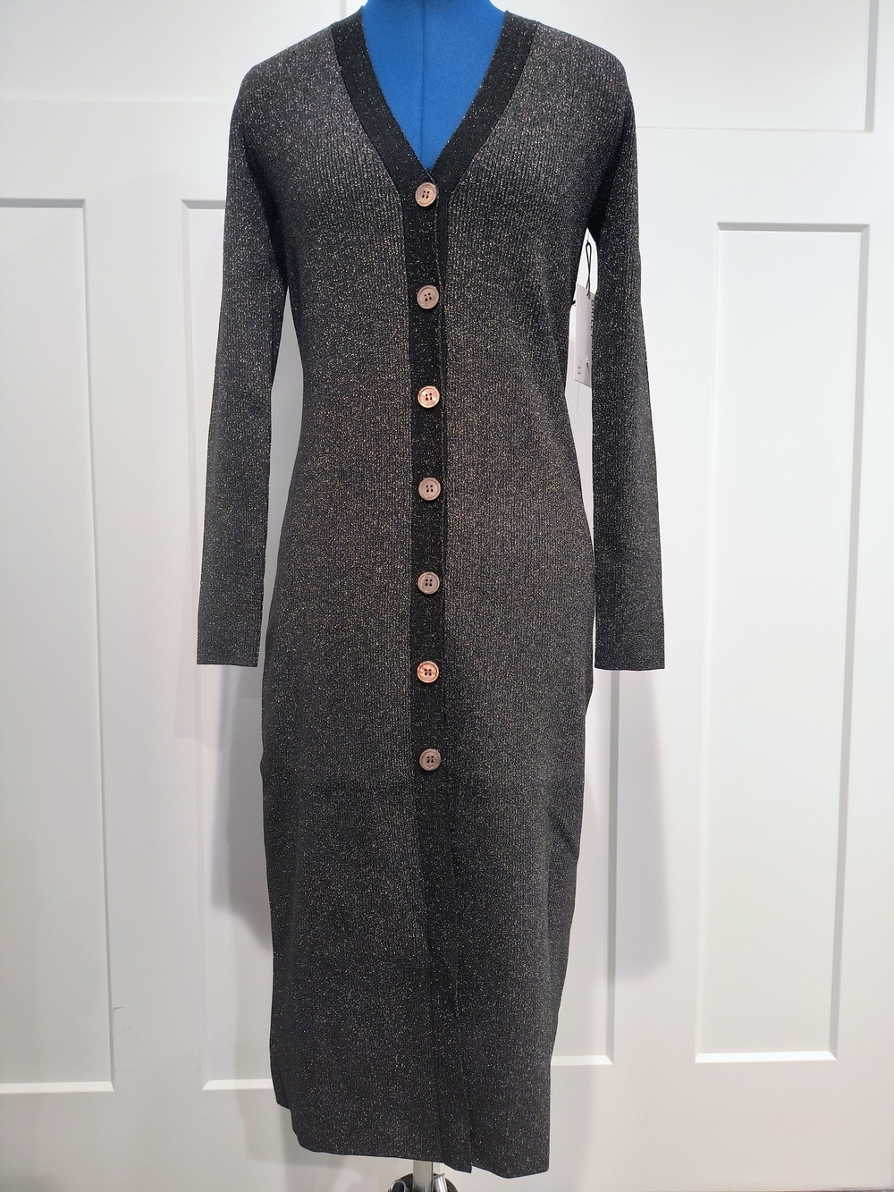 Bailey 44 Metallic Black Button-Front Long Sleeve Dress